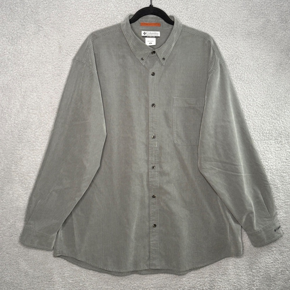 Columbia Mens 2X Long Sleeve Button Down Shirt Micro Check Sage Green AX7246